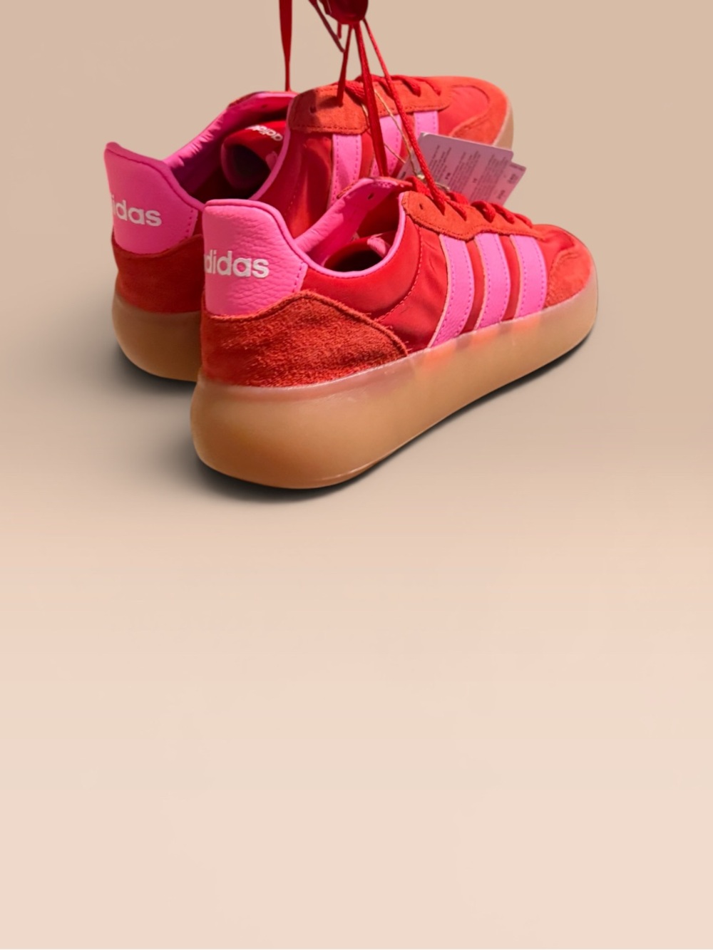 adidas Red Suede Sneakers with Pink Three Stripes - Picture 3 of 4